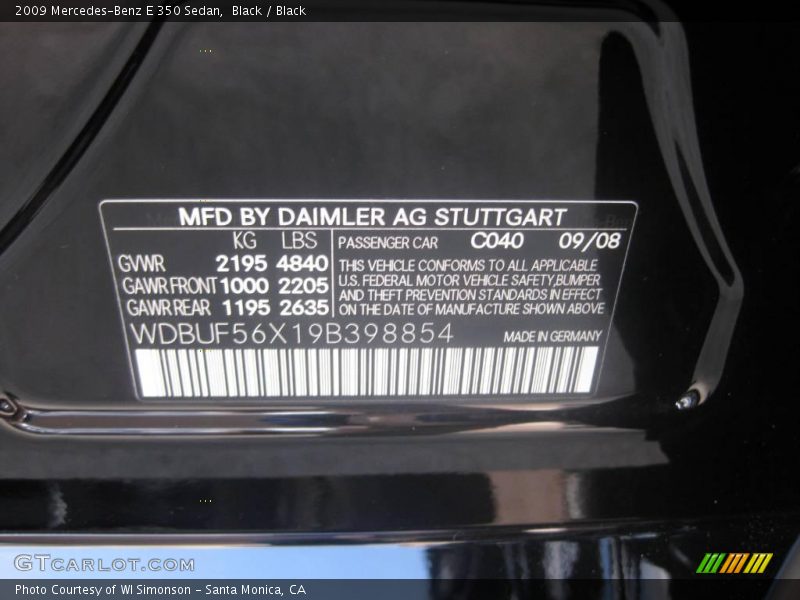 Black / Black 2009 Mercedes-Benz E 350 Sedan
