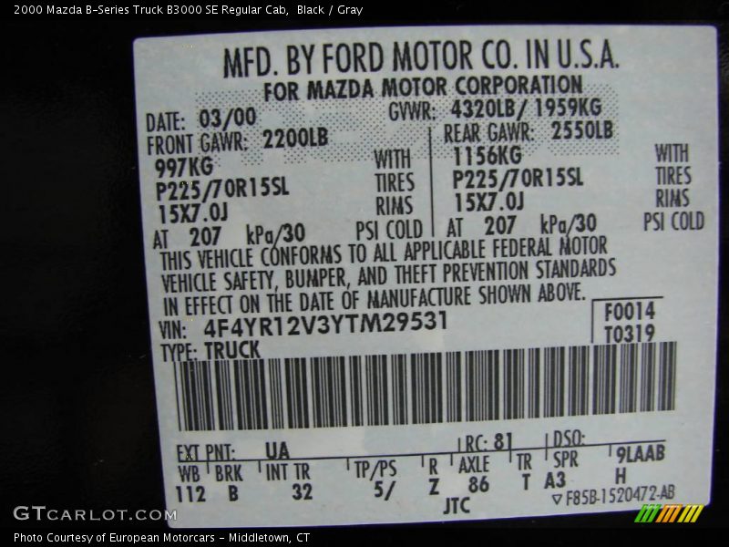 Black / Gray 2000 Mazda B-Series Truck B3000 SE Regular Cab