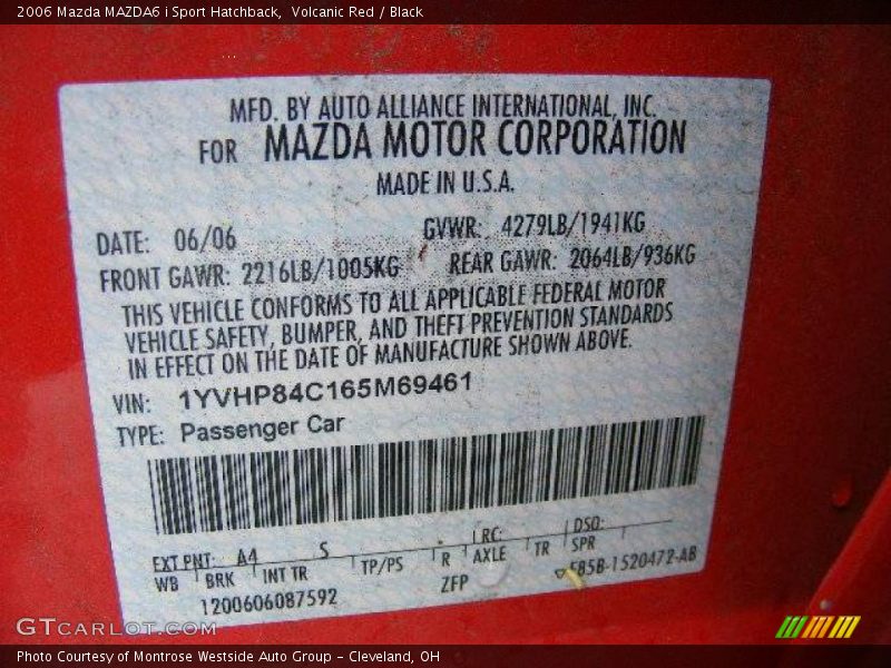 Volcanic Red / Black 2006 Mazda MAZDA6 i Sport Hatchback