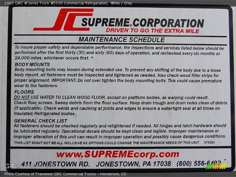 White / Gray 2003 GMC W Series Truck W5500 Commercial Refrigeration