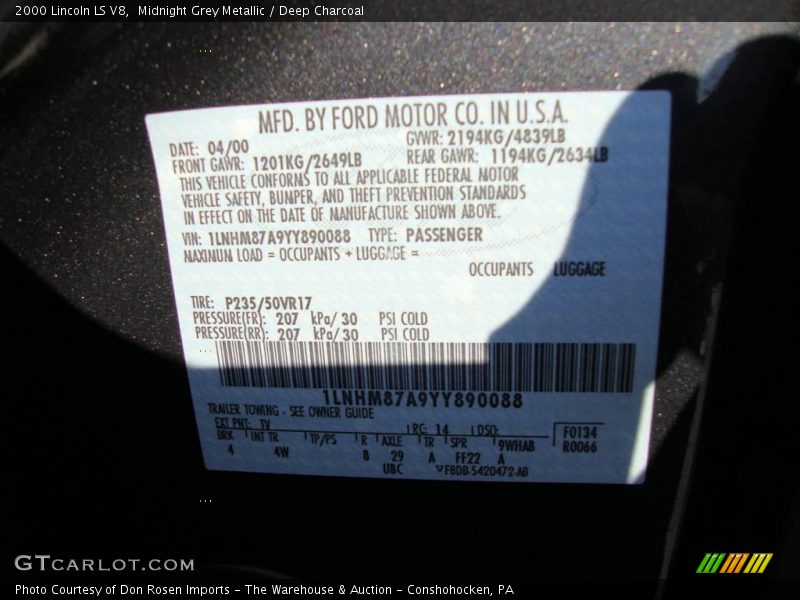 Midnight Grey Metallic / Deep Charcoal 2000 Lincoln LS V8