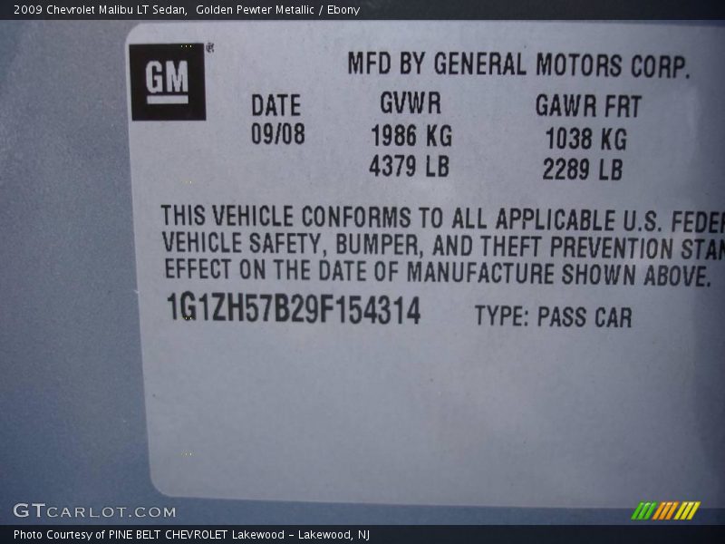 Golden Pewter Metallic / Ebony 2009 Chevrolet Malibu LT Sedan