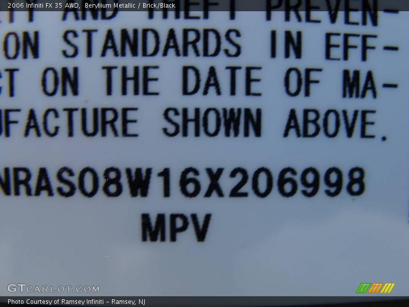 Beryllium Metallic / Brick/Black 2006 Infiniti FX 35 AWD