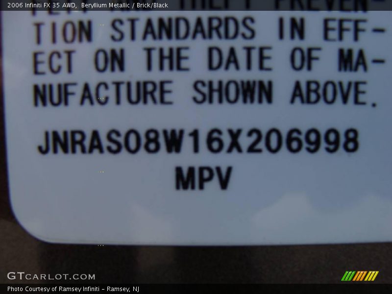 Beryllium Metallic / Brick/Black 2006 Infiniti FX 35 AWD
