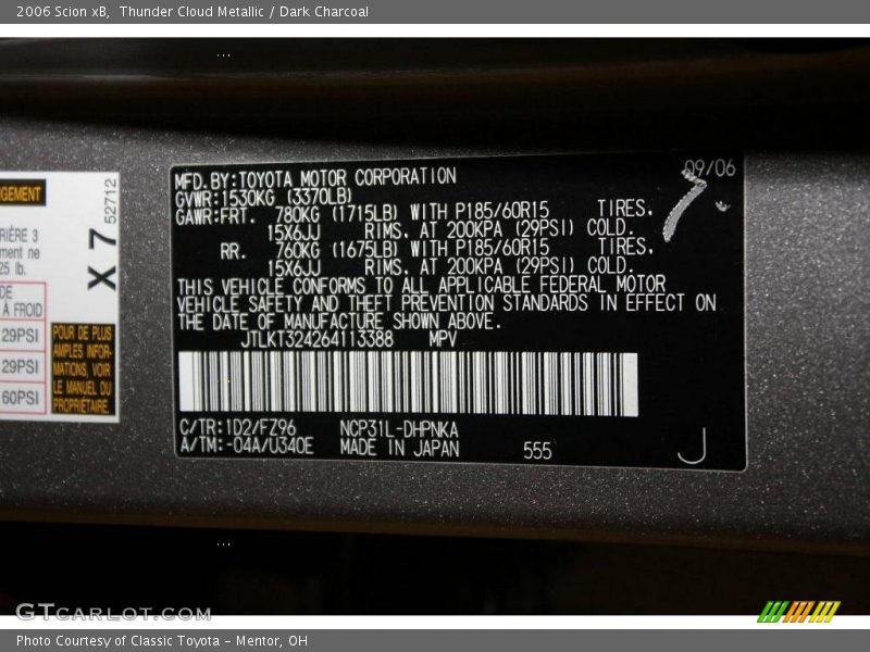 Thunder Cloud Metallic / Dark Charcoal 2006 Scion xB