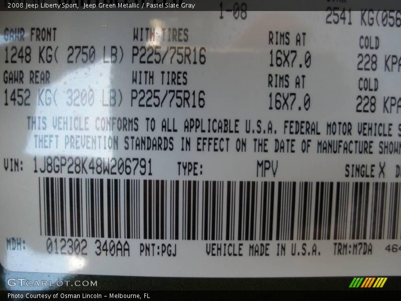 Jeep Green Metallic / Pastel Slate Gray 2008 Jeep Liberty Sport