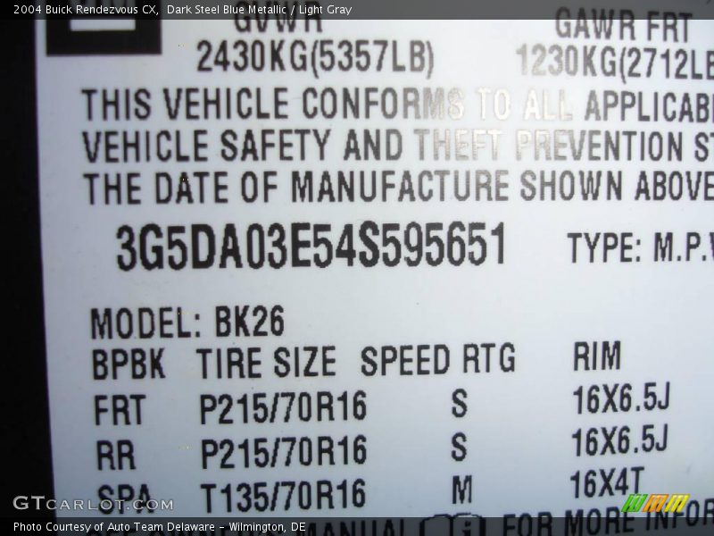 Dark Steel Blue Metallic / Light Gray 2004 Buick Rendezvous CX