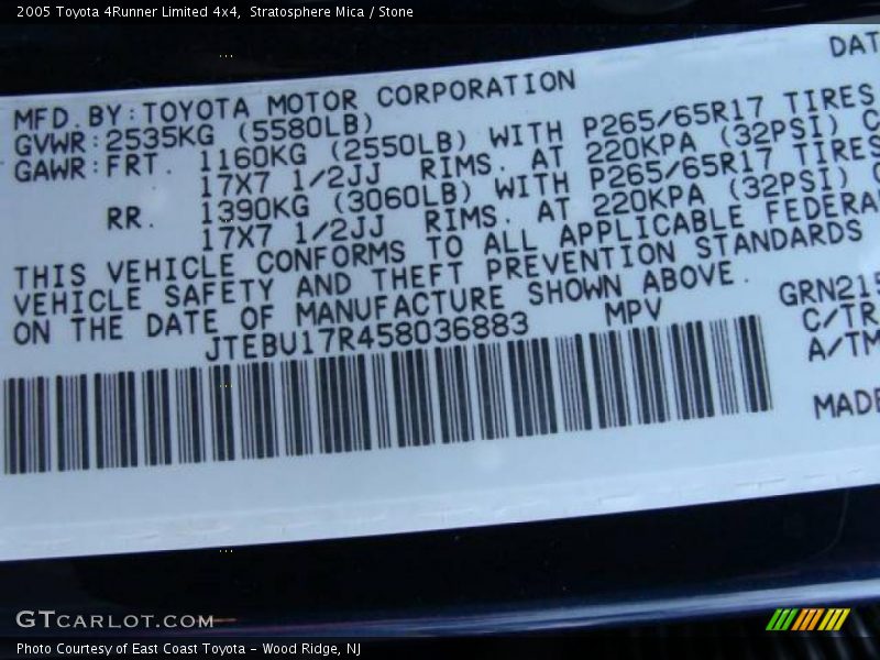 Stratosphere Mica / Stone 2005 Toyota 4Runner Limited 4x4