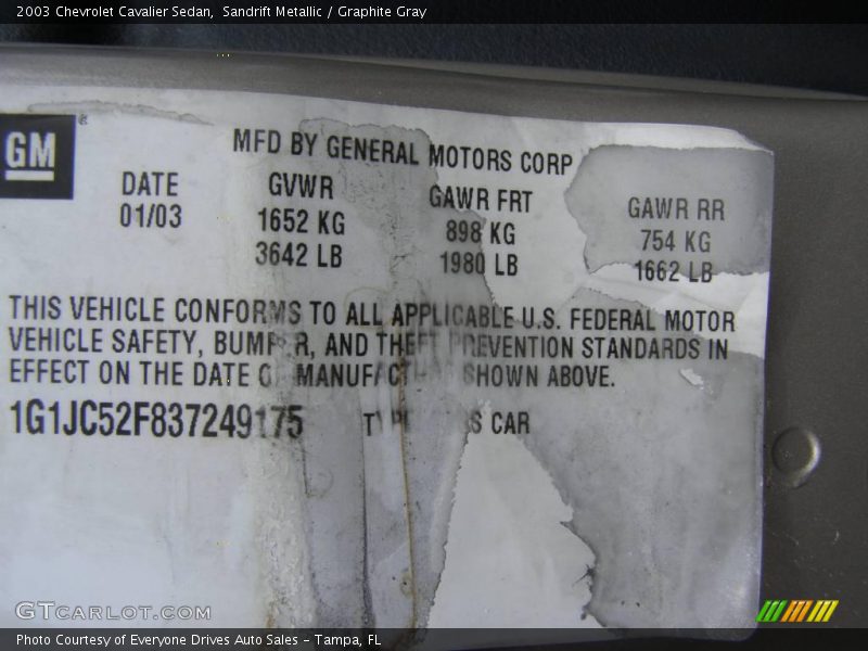 Sandrift Metallic / Graphite Gray 2003 Chevrolet Cavalier Sedan