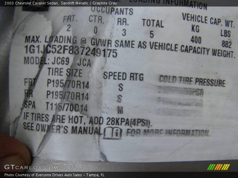 Sandrift Metallic / Graphite Gray 2003 Chevrolet Cavalier Sedan