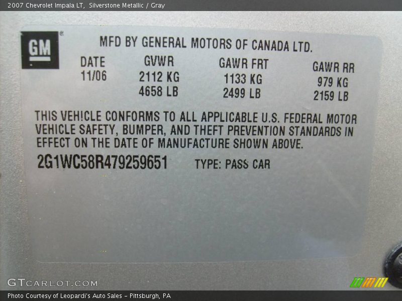 Silverstone Metallic / Gray 2007 Chevrolet Impala LT