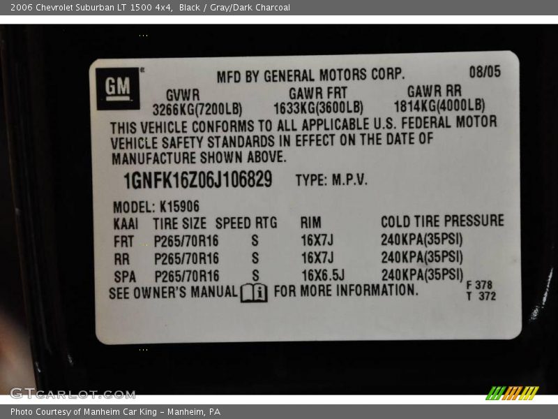 Black / Gray/Dark Charcoal 2006 Chevrolet Suburban LT 1500 4x4