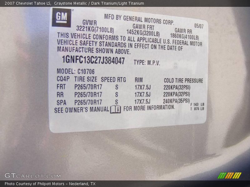 Graystone Metallic / Dark Titanium/Light Titanium 2007 Chevrolet Tahoe LS