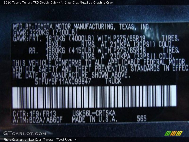 Slate Gray Metallic / Graphite Gray 2010 Toyota Tundra TRD Double Cab 4x4