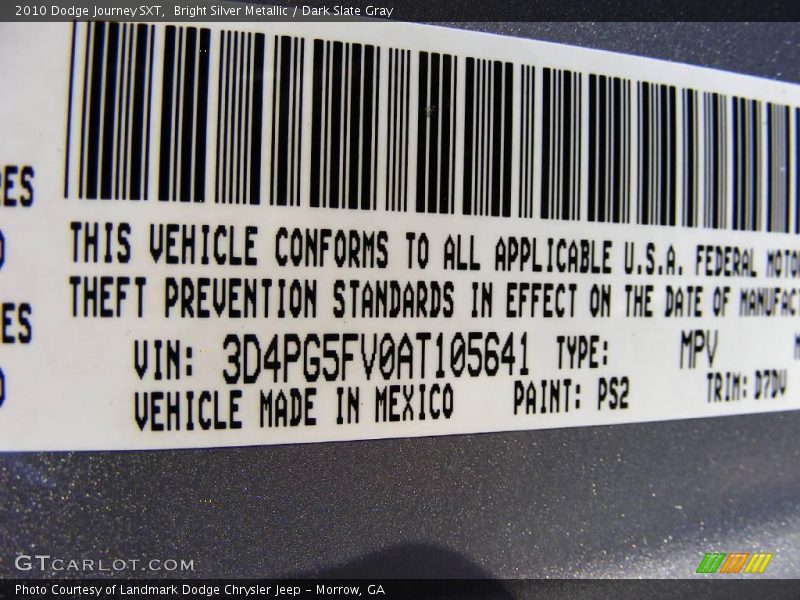 Bright Silver Metallic / Dark Slate Gray 2010 Dodge Journey SXT