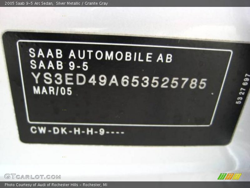 Silver Metallic / Granite Gray 2005 Saab 9-5 Arc Sedan