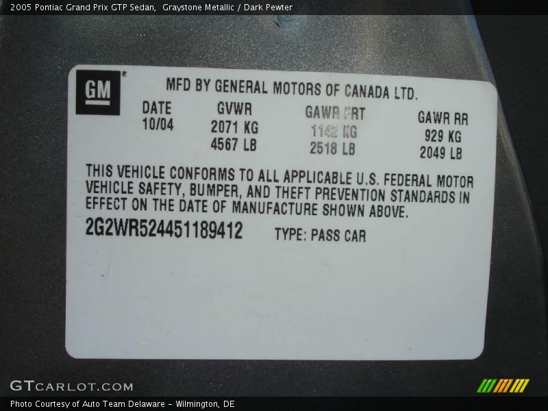 Graystone Metallic / Dark Pewter 2005 Pontiac Grand Prix GTP Sedan