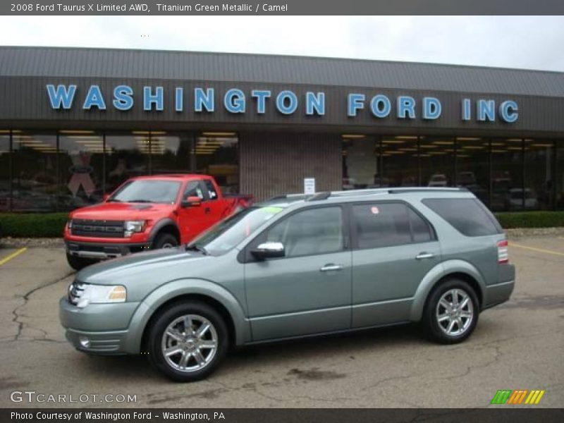 Titanium Green Metallic / Camel 2008 Ford Taurus X Limited AWD