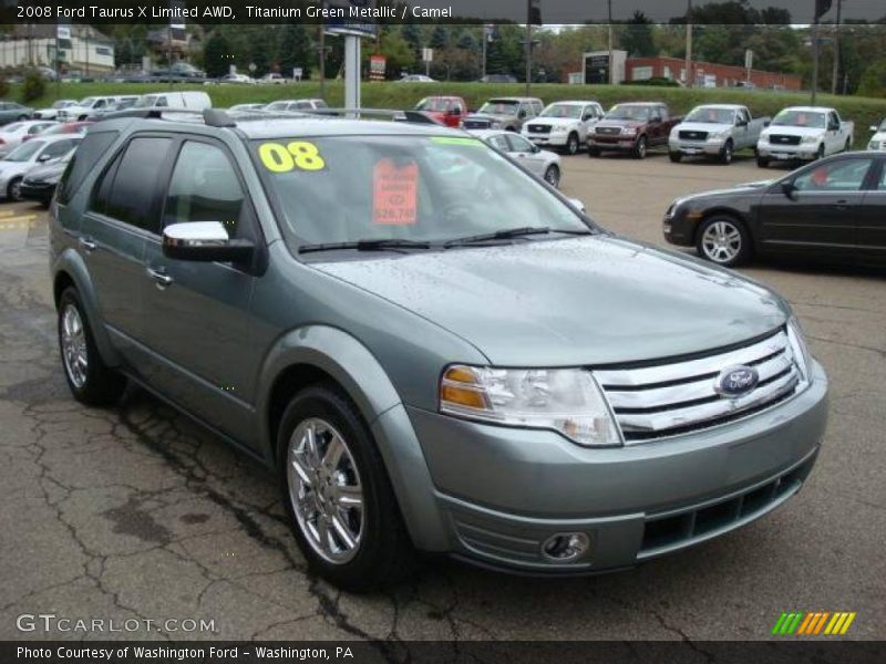 Titanium Green Metallic / Camel 2008 Ford Taurus X Limited AWD