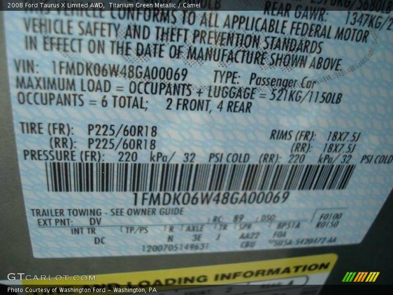 Titanium Green Metallic / Camel 2008 Ford Taurus X Limited AWD