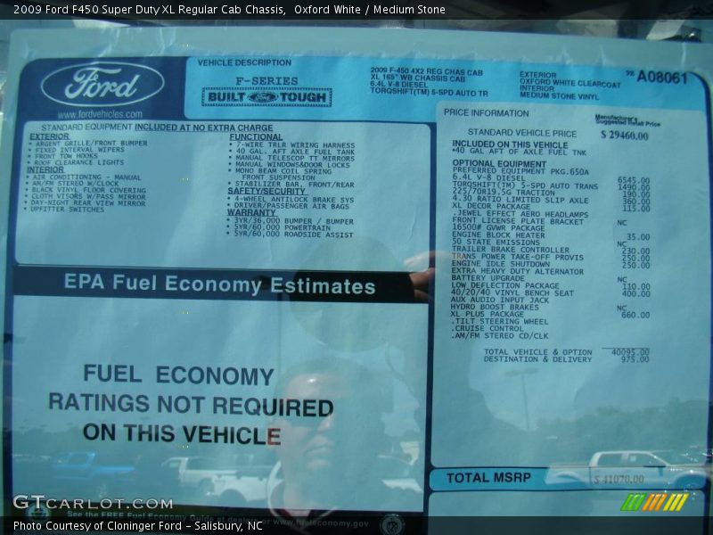 Oxford White / Medium Stone 2009 Ford F450 Super Duty XL Regular Cab Chassis