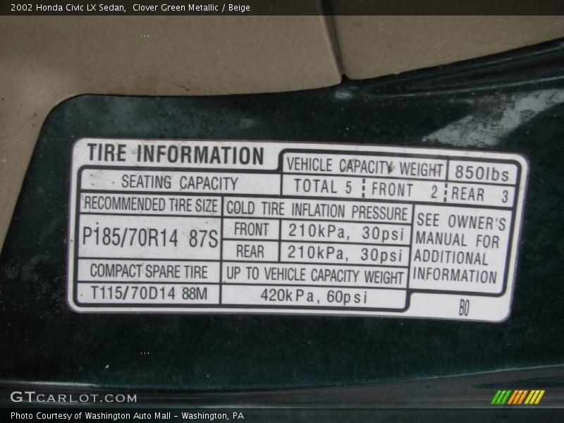 Clover Green Metallic / Beige 2002 Honda Civic LX Sedan