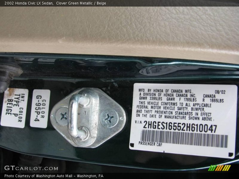 Clover Green Metallic / Beige 2002 Honda Civic LX Sedan