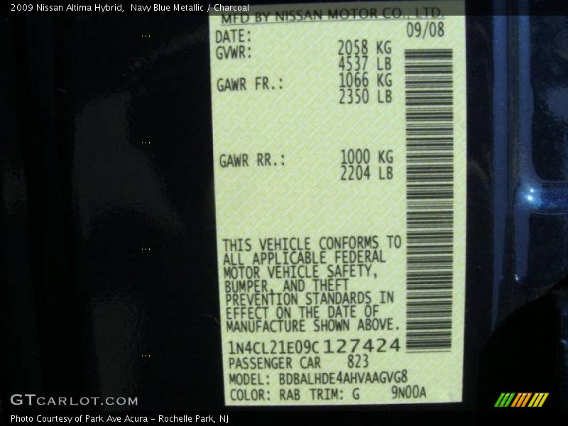 Navy Blue Metallic / Charcoal 2009 Nissan Altima Hybrid