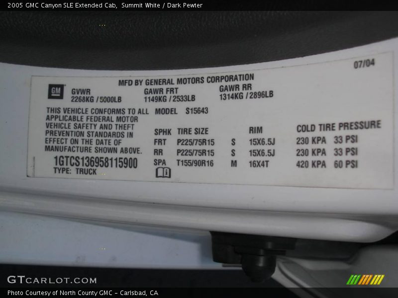 Summit White / Dark Pewter 2005 GMC Canyon SLE Extended Cab