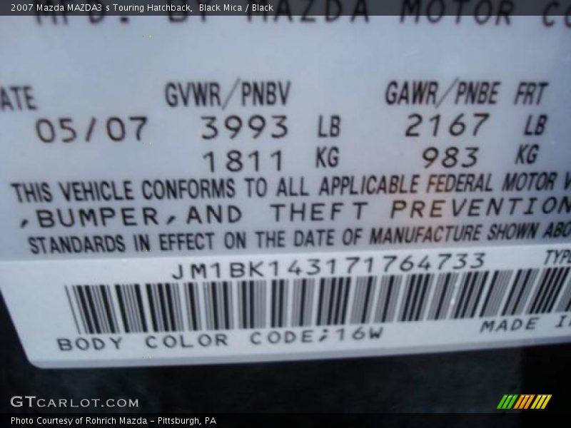 Black Mica / Black 2007 Mazda MAZDA3 s Touring Hatchback
