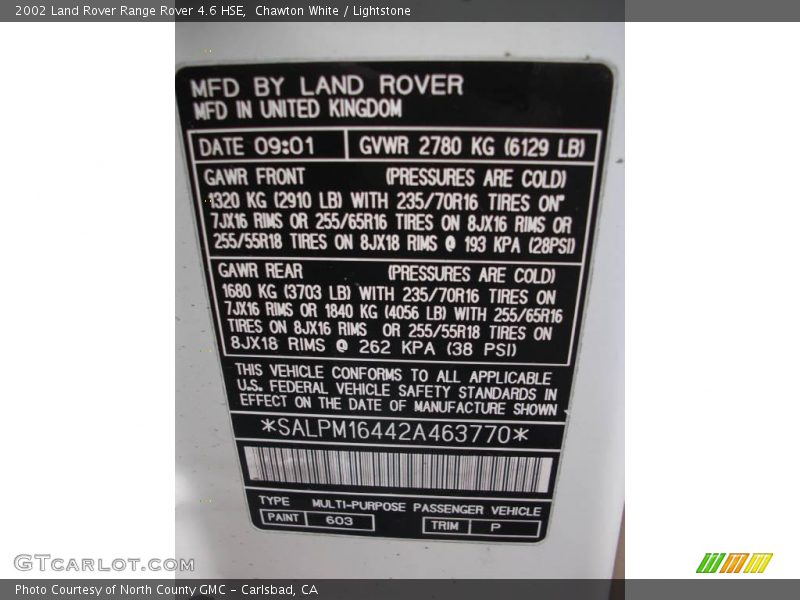 Chawton White / Lightstone 2002 Land Rover Range Rover 4.6 HSE