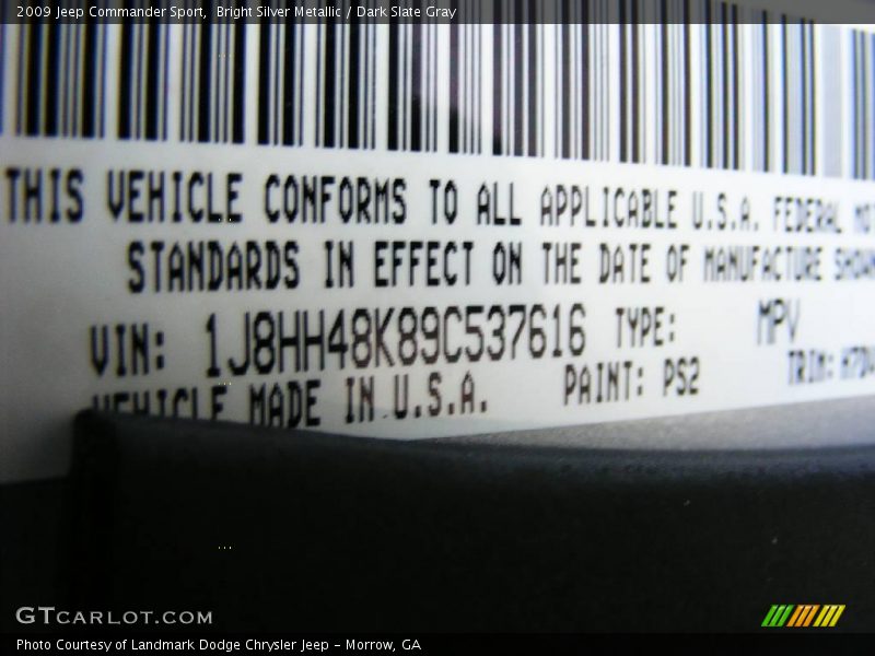 Bright Silver Metallic / Dark Slate Gray 2009 Jeep Commander Sport