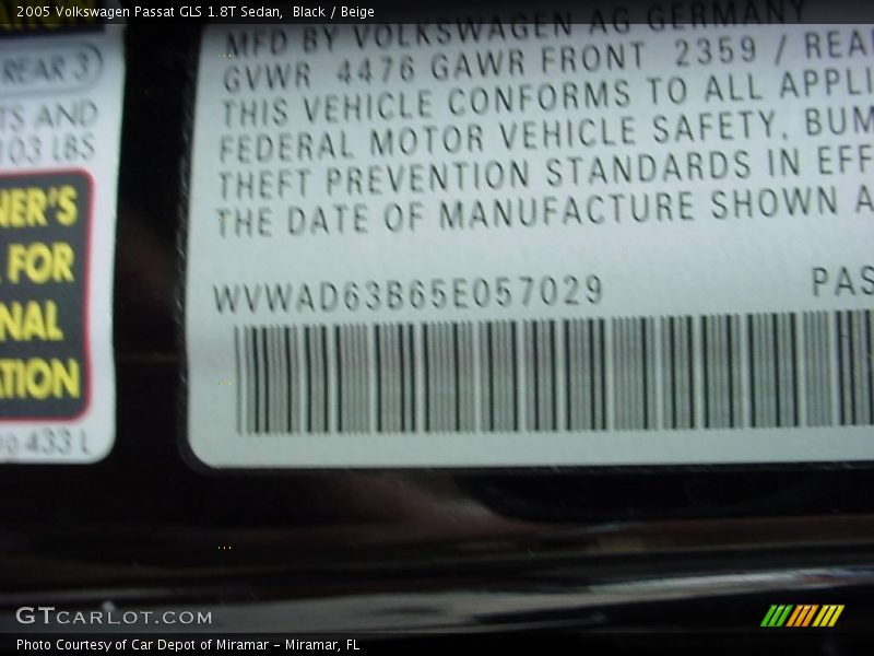 Black / Beige 2005 Volkswagen Passat GLS 1.8T Sedan