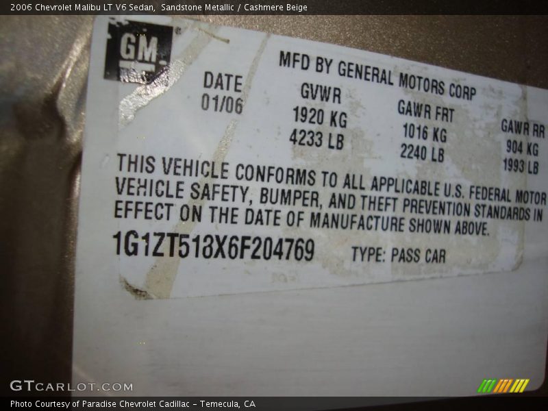 Sandstone Metallic / Cashmere Beige 2006 Chevrolet Malibu LT V6 Sedan