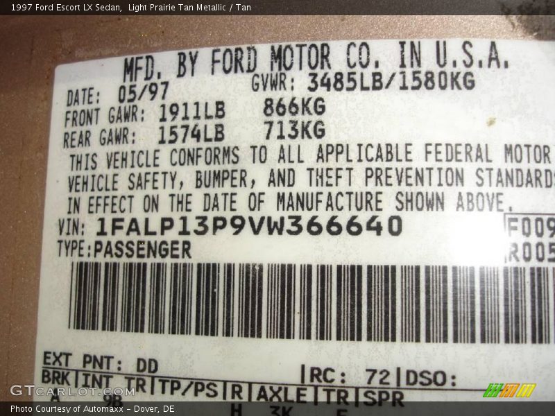 Light Prairie Tan Metallic / Tan 1997 Ford Escort LX Sedan