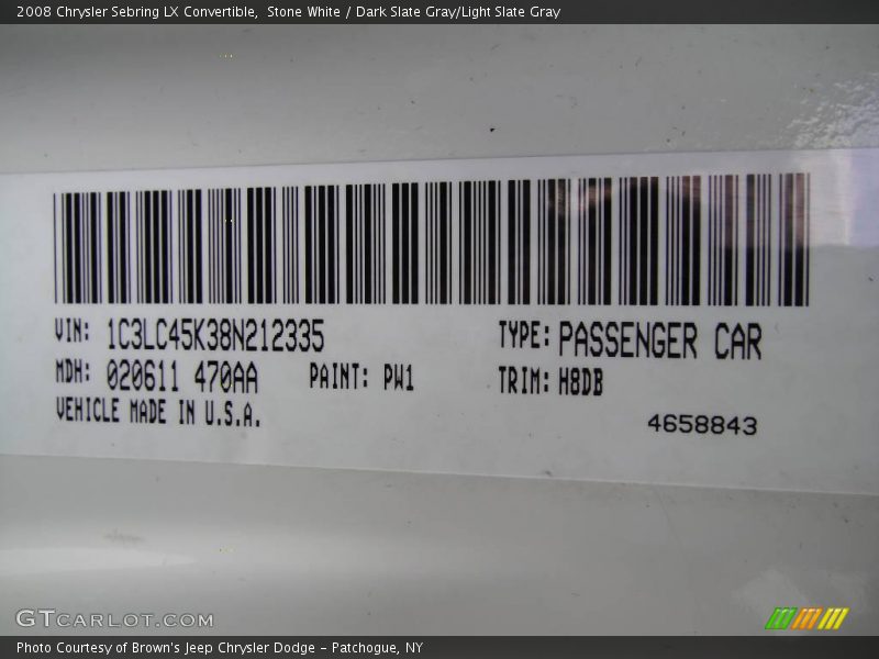 Stone White / Dark Slate Gray/Light Slate Gray 2008 Chrysler Sebring LX Convertible