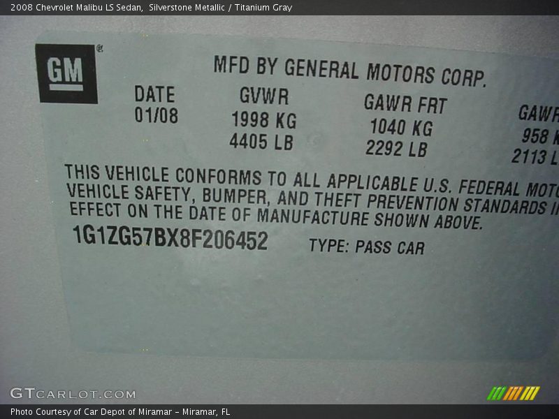 Silverstone Metallic / Titanium Gray 2008 Chevrolet Malibu LS Sedan