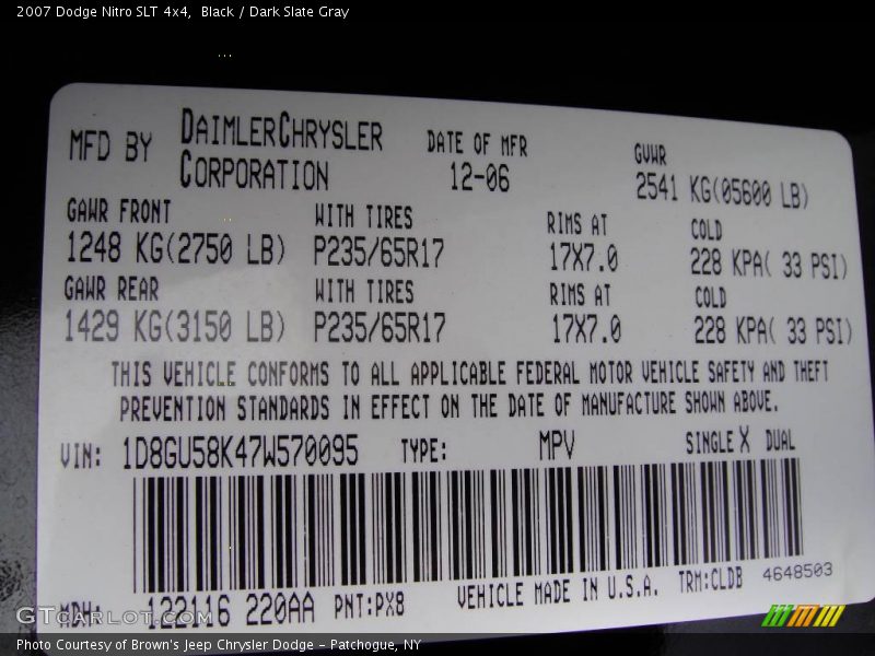 Black / Dark Slate Gray 2007 Dodge Nitro SLT 4x4