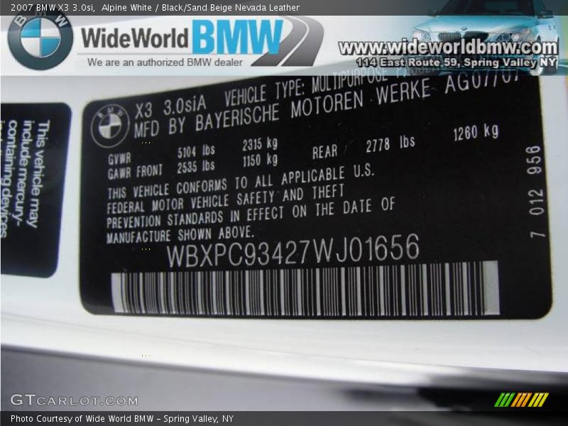 Alpine White / Black/Sand Beige Nevada Leather 2007 BMW X3 3.0si