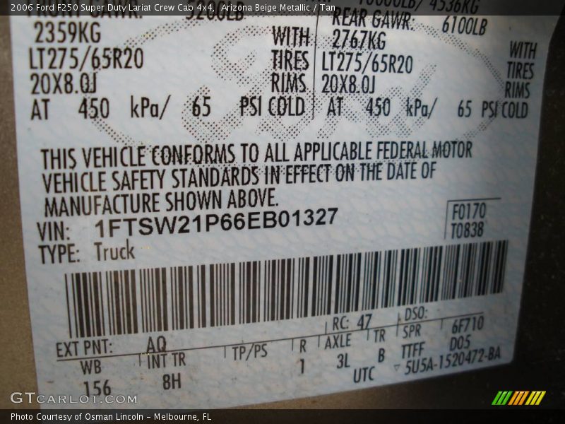 Arizona Beige Metallic / Tan 2006 Ford F250 Super Duty Lariat Crew Cab 4x4