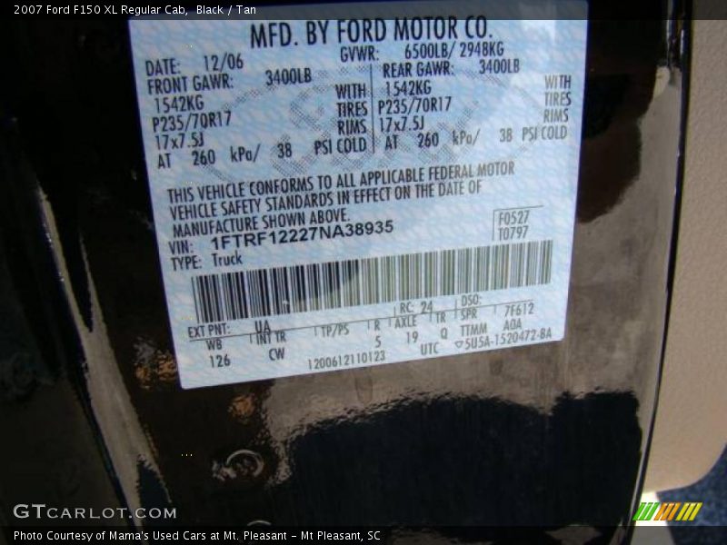 Black / Tan 2007 Ford F150 XL Regular Cab