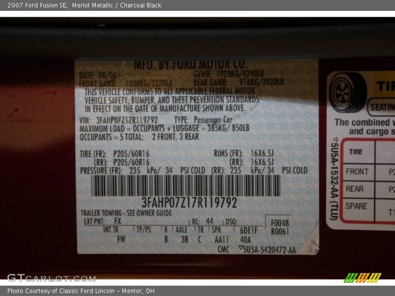 Merlot Metallic / Charcoal Black 2007 Ford Fusion SE