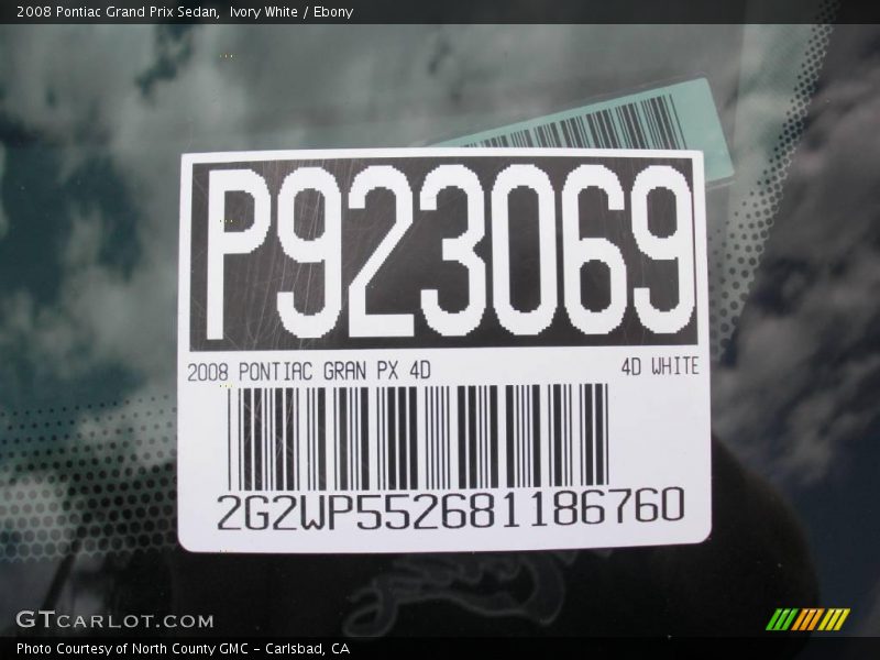 Ivory White / Ebony 2008 Pontiac Grand Prix Sedan