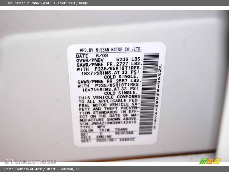 Glacier Pearl / Beige 2009 Nissan Murano S AWD