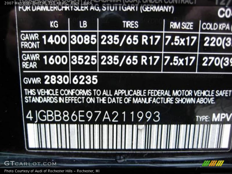 Black / Black 2007 Mercedes-Benz ML 350 4Matic