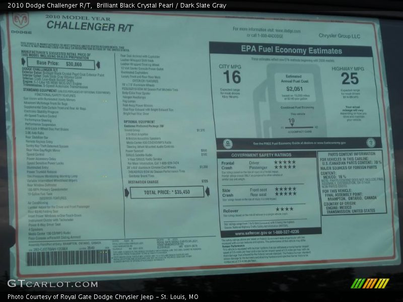 Brilliant Black Crystal Pearl / Dark Slate Gray 2010 Dodge Challenger R/T