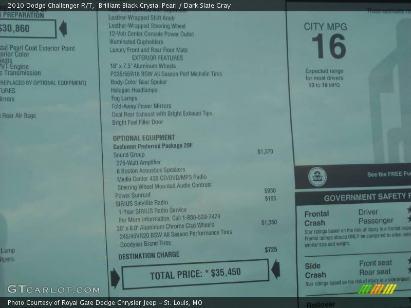 Brilliant Black Crystal Pearl / Dark Slate Gray 2010 Dodge Challenger R/T