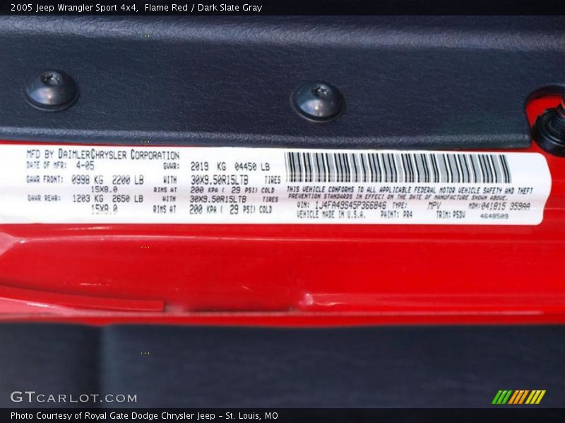 Flame Red / Dark Slate Gray 2005 Jeep Wrangler Sport 4x4