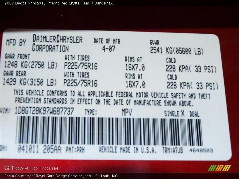 Inferno Red Crystal Pearl / Dark Khaki 2007 Dodge Nitro SXT