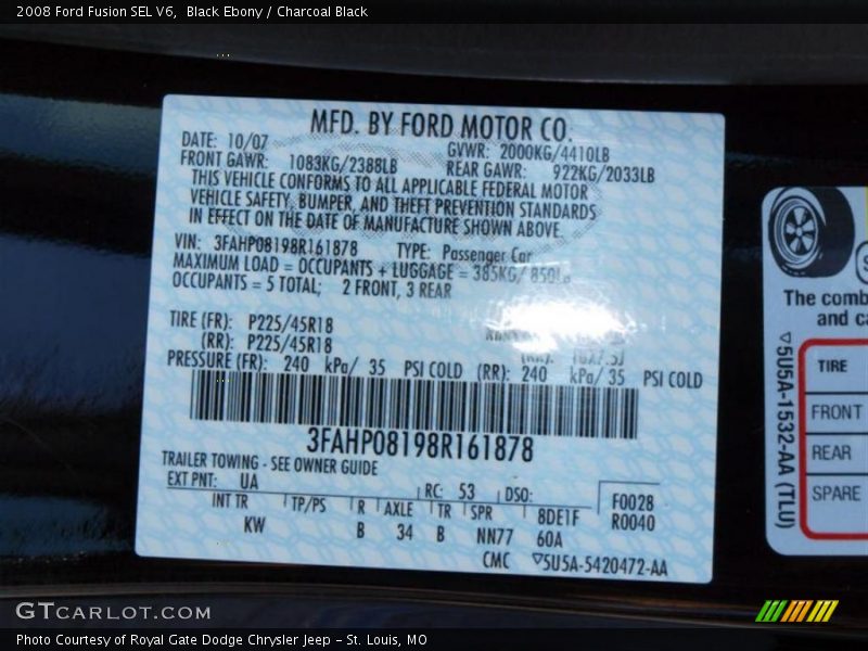 Black Ebony / Charcoal Black 2008 Ford Fusion SEL V6
